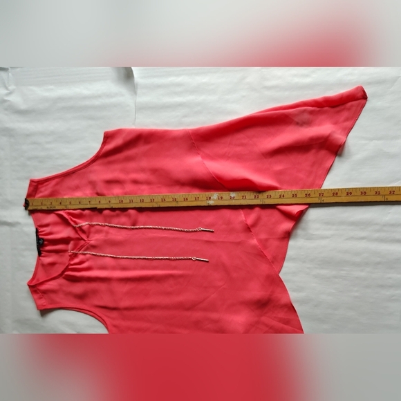 Zac & Rachel Orange Sleeveless Top Size Medium Layered Asymmetrical Chain Detail - Picture 6 of 12